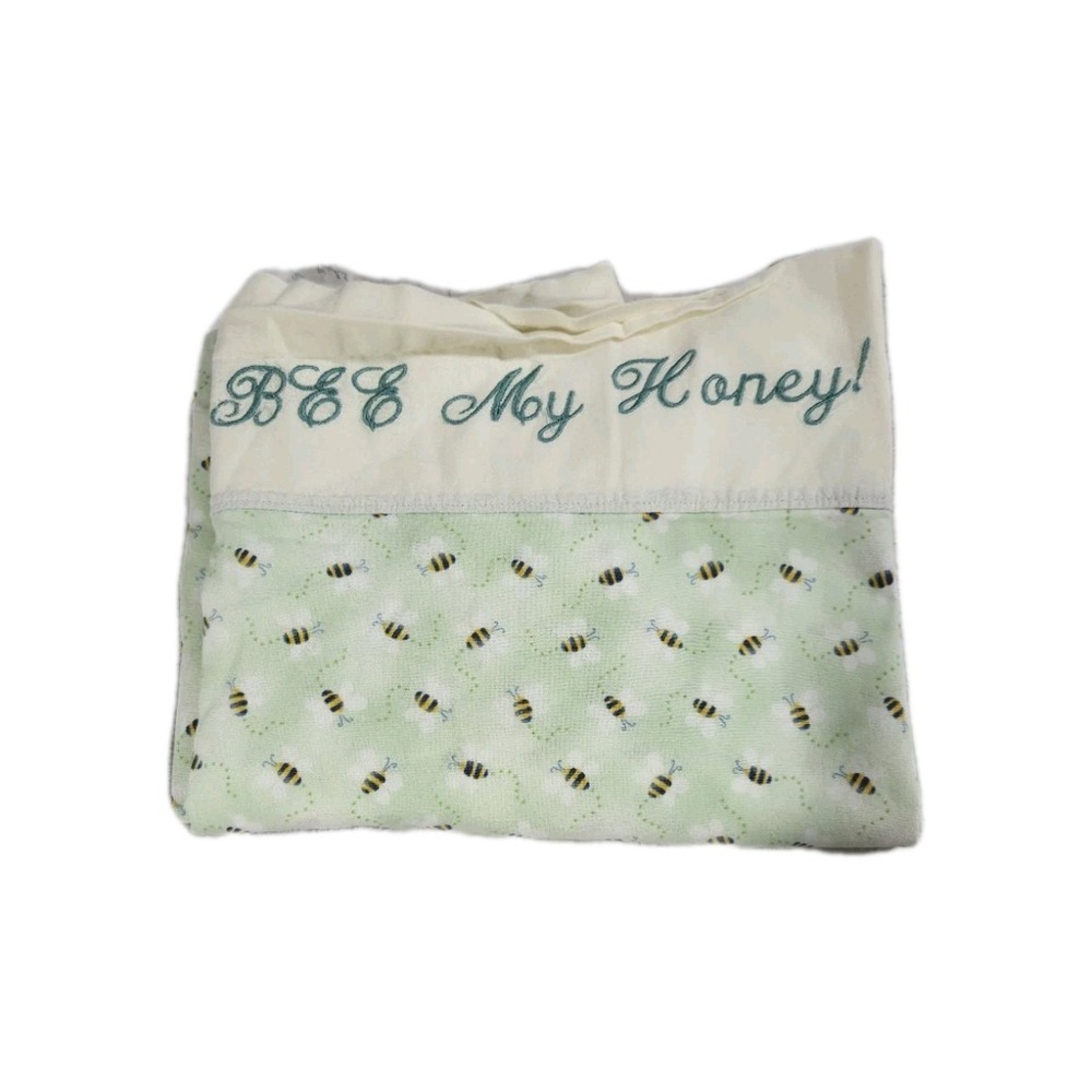 Vintage Embroidered Busy Bees Sage Green Standard Pillowcases - Picture 3 of 4